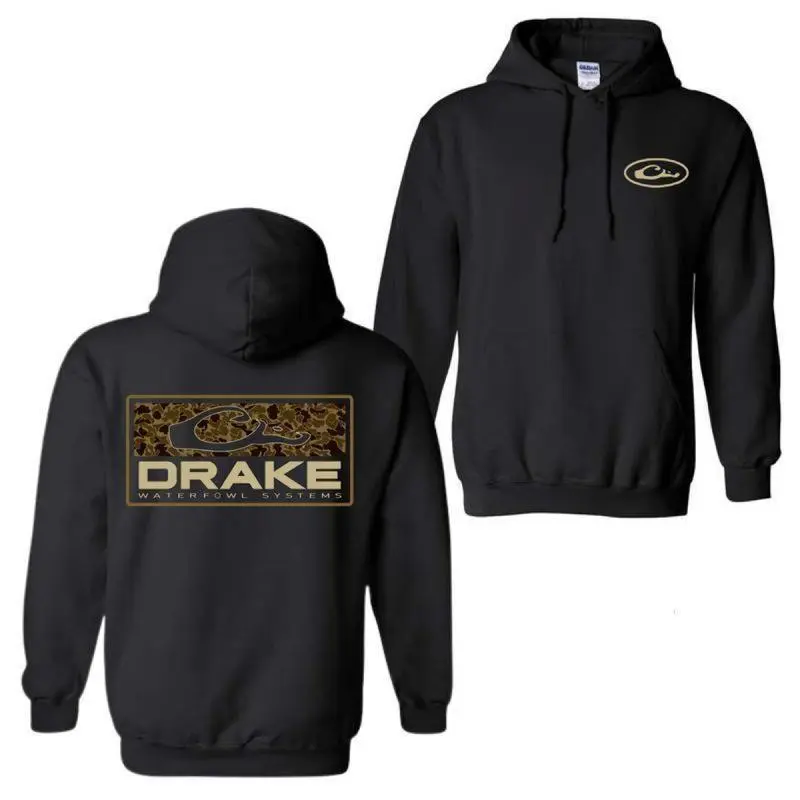 Men's Drake Waterfowl Camo Hoodie - Soft Stretch Fabric Tops, Cozy Fleece Zip Pullover, 90s Vintage Country Boy Outdoor Hunting Wear, Trendy Fall Streetwear, Plus Size, Curved Hem Unisex Casual Outfit, Shortsleeve, Cotton, Print, Graphic Hoodies, Country