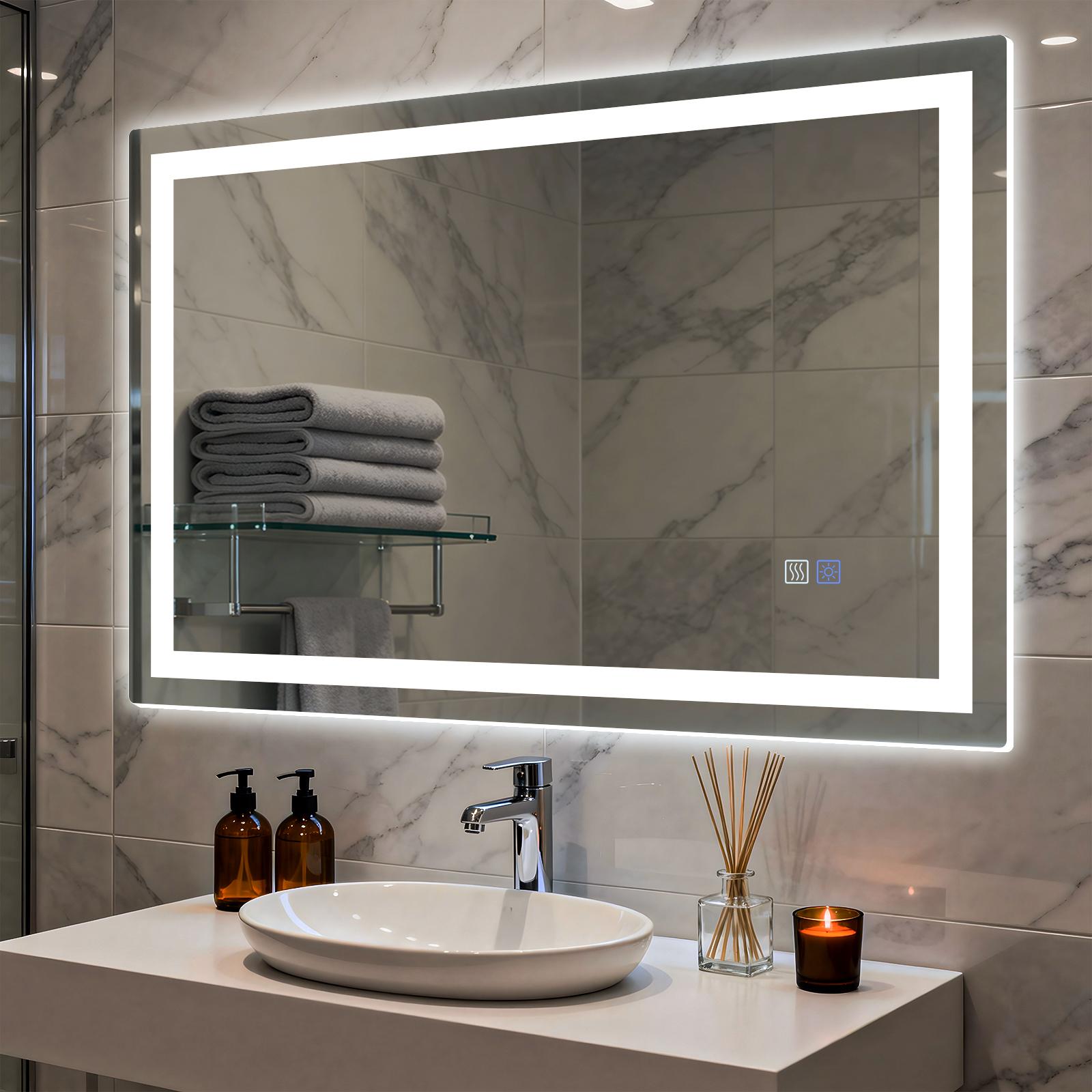 HYPERLITE Dimmable Brightness Bathroom Mirror Lights, 36*28 inches Anti-Fog Function Vanity Mirror Memory Setting LED Wall Mirror , Shatter-Proof Tempered Glass, Modern Illuminated Mirror for Bathroom Dressing Area SpringGlowUp 48*32 60*36 32*24 36*24
