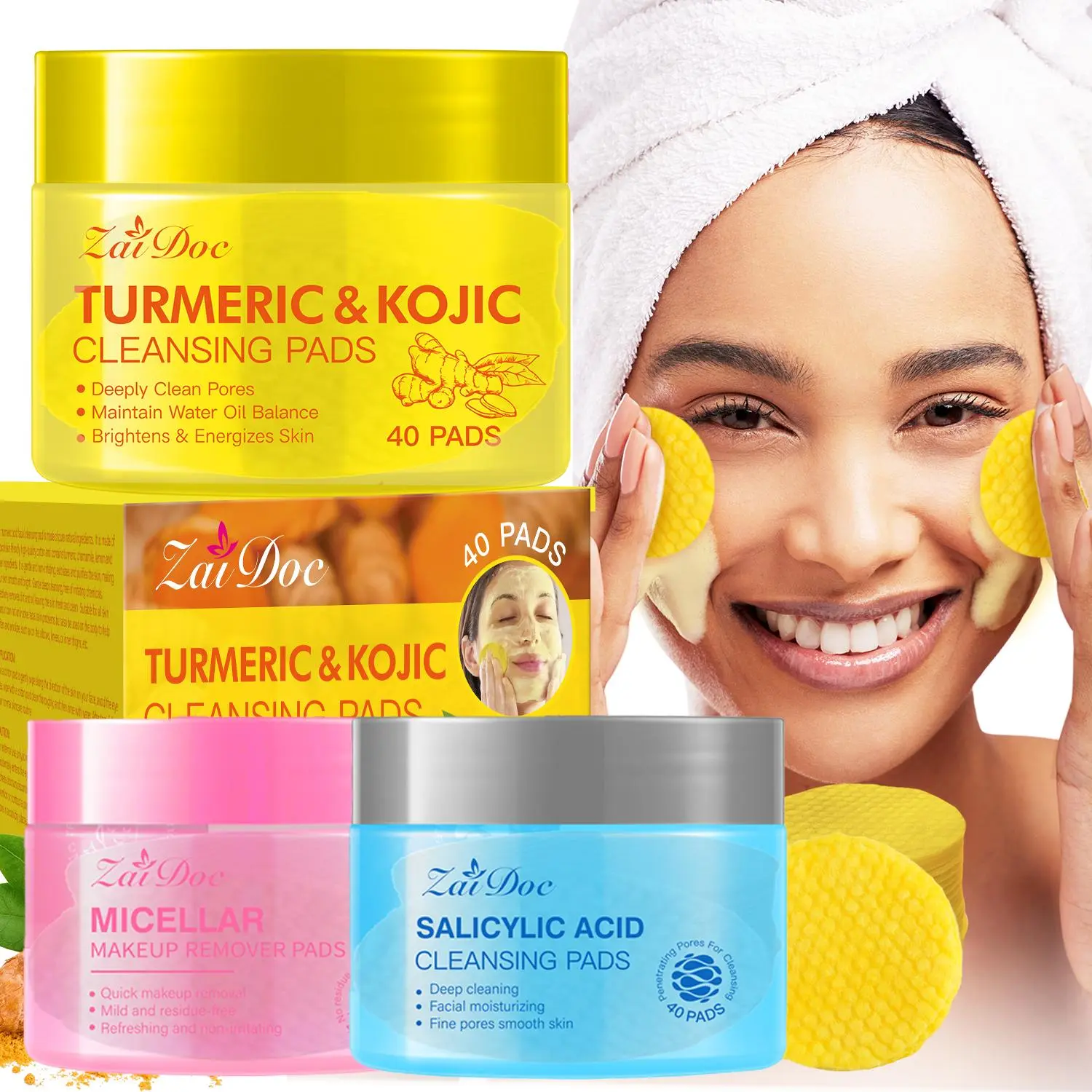 Cotton Pad - Micellar Makeup Remover Pads with Salicylic Acid & Turmeric Kojic - Quick Removal, Mild Formula, Refreshing & Non-Irritating for Daily Use Acid Exfoliating Pads color changing lipstick Cotton Facial Cleansing Pads Gentle Soothing