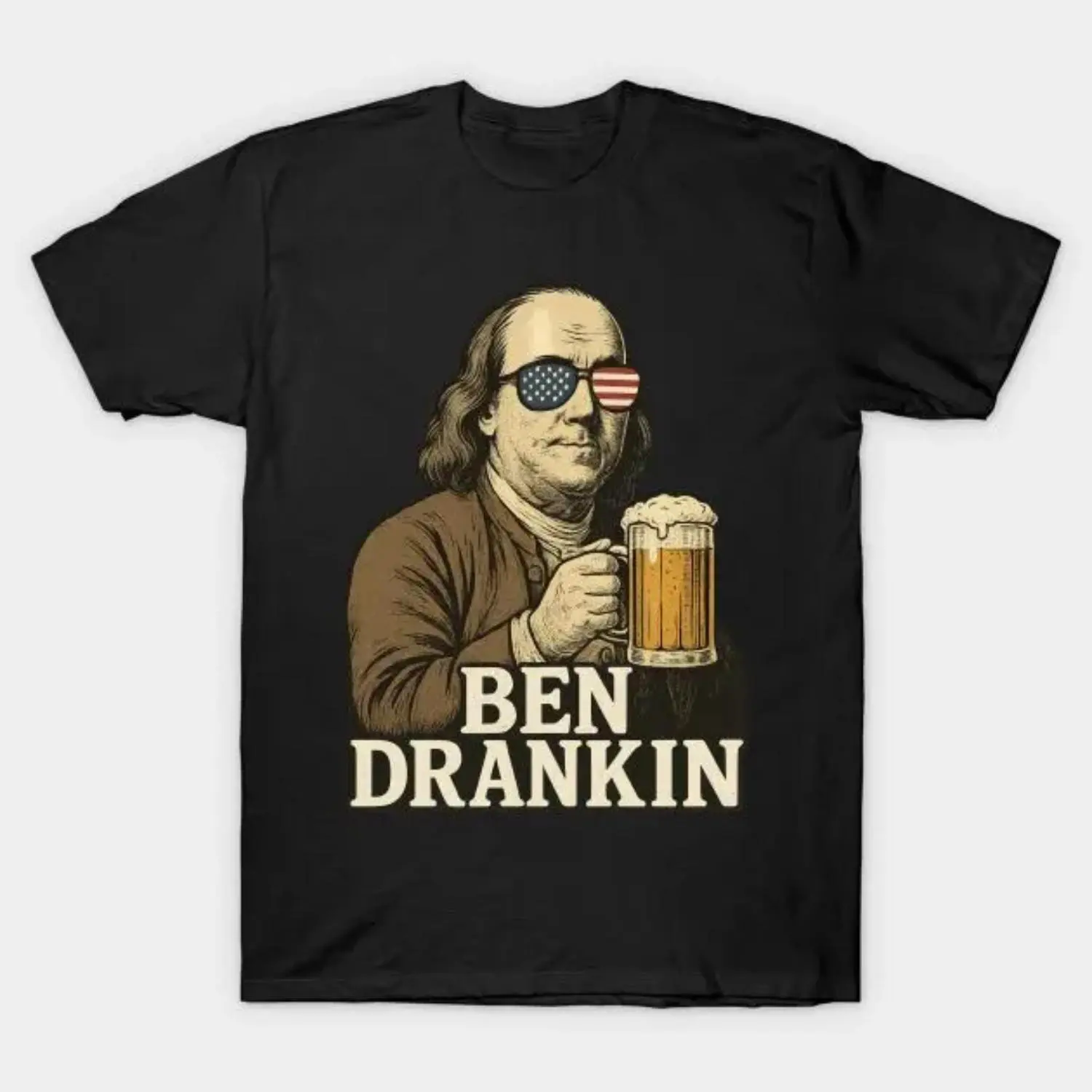 Men's & Women's Formal Menswear Round Neck Loose Fit 100% Cotton 4th of July Benjamin Franklin Patriotic T-Shirt, Soft Breathable Cotton Twill, Multi-Size Sports Top for Casual Use, Casual Tee