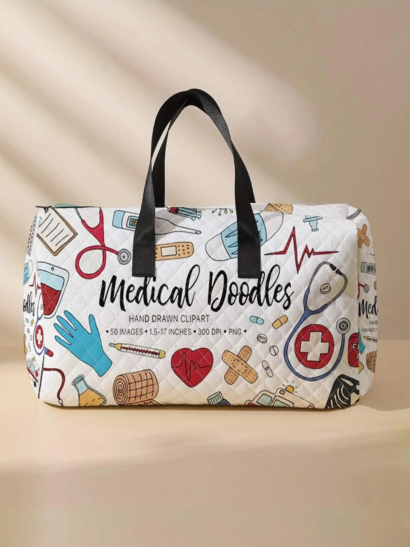 Doctor's Equipment Print Tote Bag, Large Capacity Travel Duffel Bag, Duffle Weekender, Portable Overnight Bag, Fashionable Travel Bag for Women & Men, Travel Essentials Bag, Multifunctional Luggage, Carry On Luggage