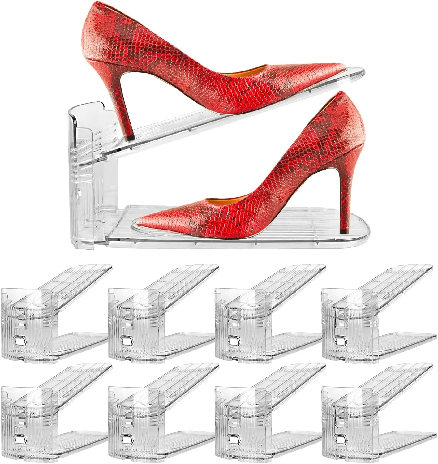 Shoe Slots Organizer, Boutique Display Style Shoe Stacker for A Pair of Shoes, Separable Shoe Rack for Closet Organization, 3 Adjustable Narrow Shoe Rack (Clear, 8 Pack)