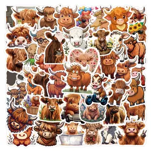 55PCS Highland Cow Stickers, Highland Cow Cattle Party Favors Supplies Birthday Party Decorations Gifts Decorative Stickers Waterproof Vinyl Aesthetics Stickers for Water Bottle Laptop Fun Party Accessories Sticker Packs