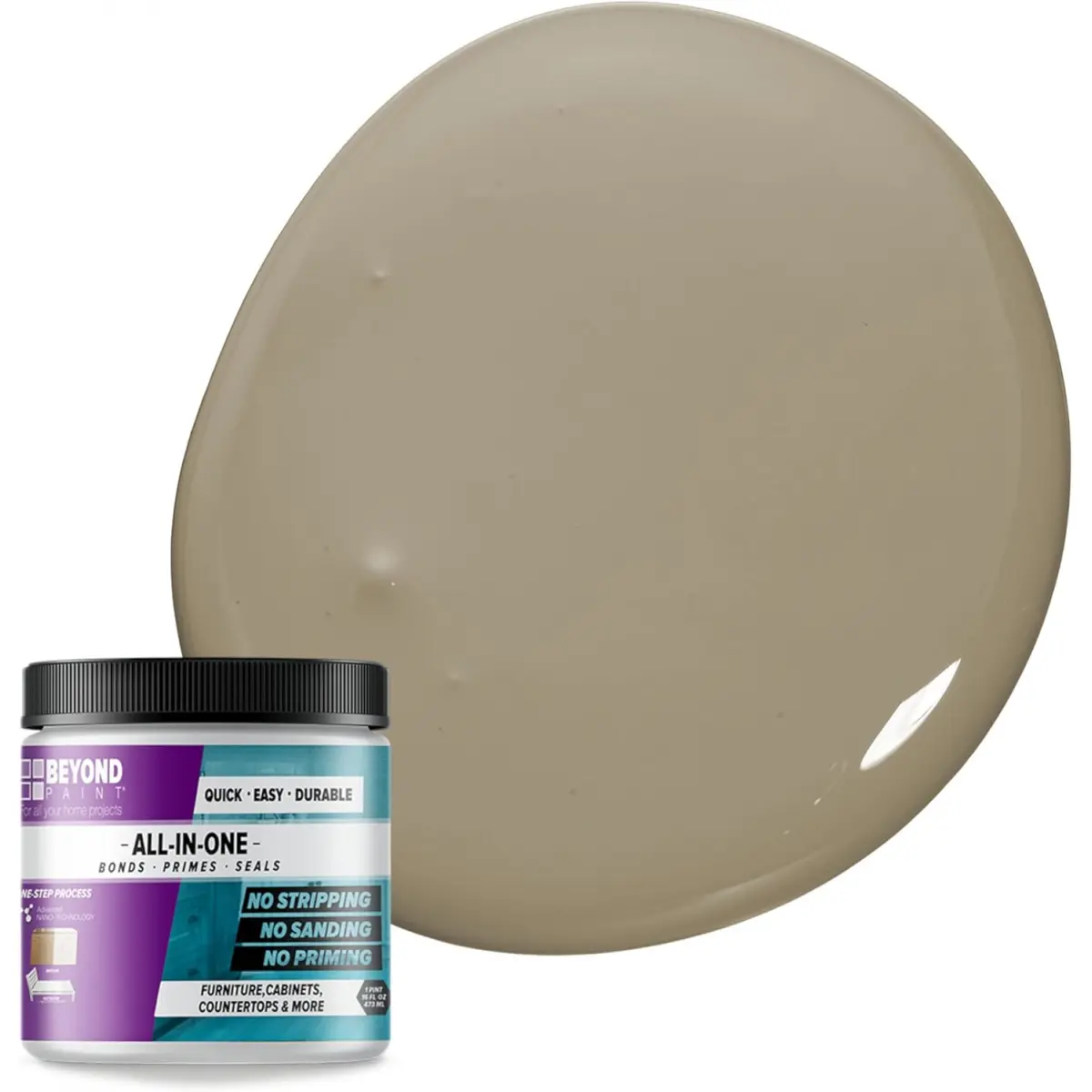 All-in-One Refinishing Paint, No Sanding, Matte Finish for Cabinets, Countertops, Furniture and Doors, 1 Pint, Pebble