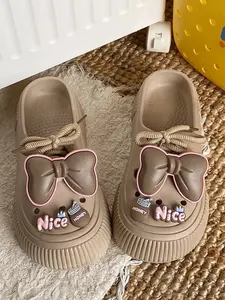 Women's Shoes with Cute Bow Flower, Summer Fashion Casual Thick Sole Slippers, Outdoor Trendy Unique Sandals, Indoor Non-Slip Slip-On Shoes, Bowknot Design Slippers