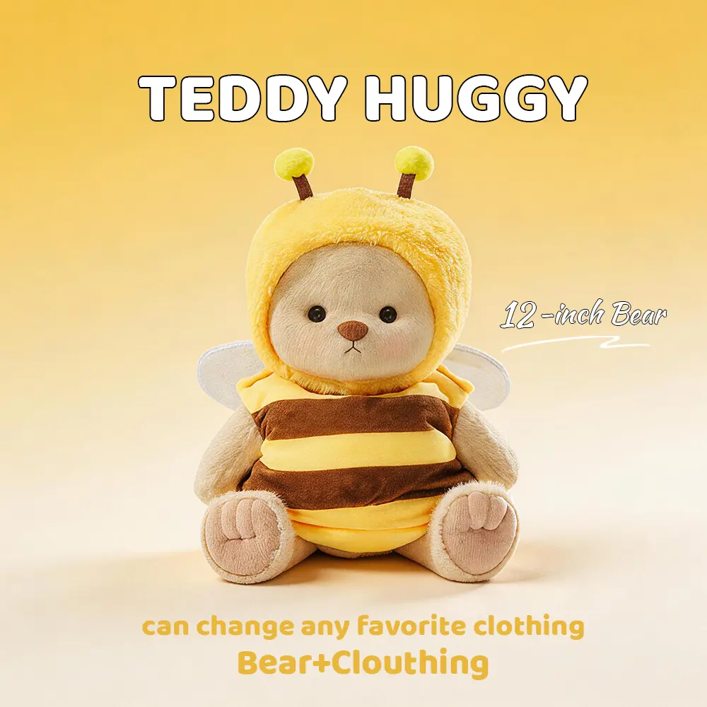 TEDDY HUGGY Yellow Bee Teddy Bear Outfit - Animal Series for 12-Inch Plush Bears, Soft Stuffed Animal Clothes, Doll Clothes Set, Honey bear, Bear out fit with wings