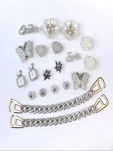 Rhinestone Decorated Shoe Charm, Cute Butterfly & Flower & Chain Design Shoe Decoration for Women's Clogs, Fashionable Shoes Decorations for Clogs, Rhinestone Shoes Charms