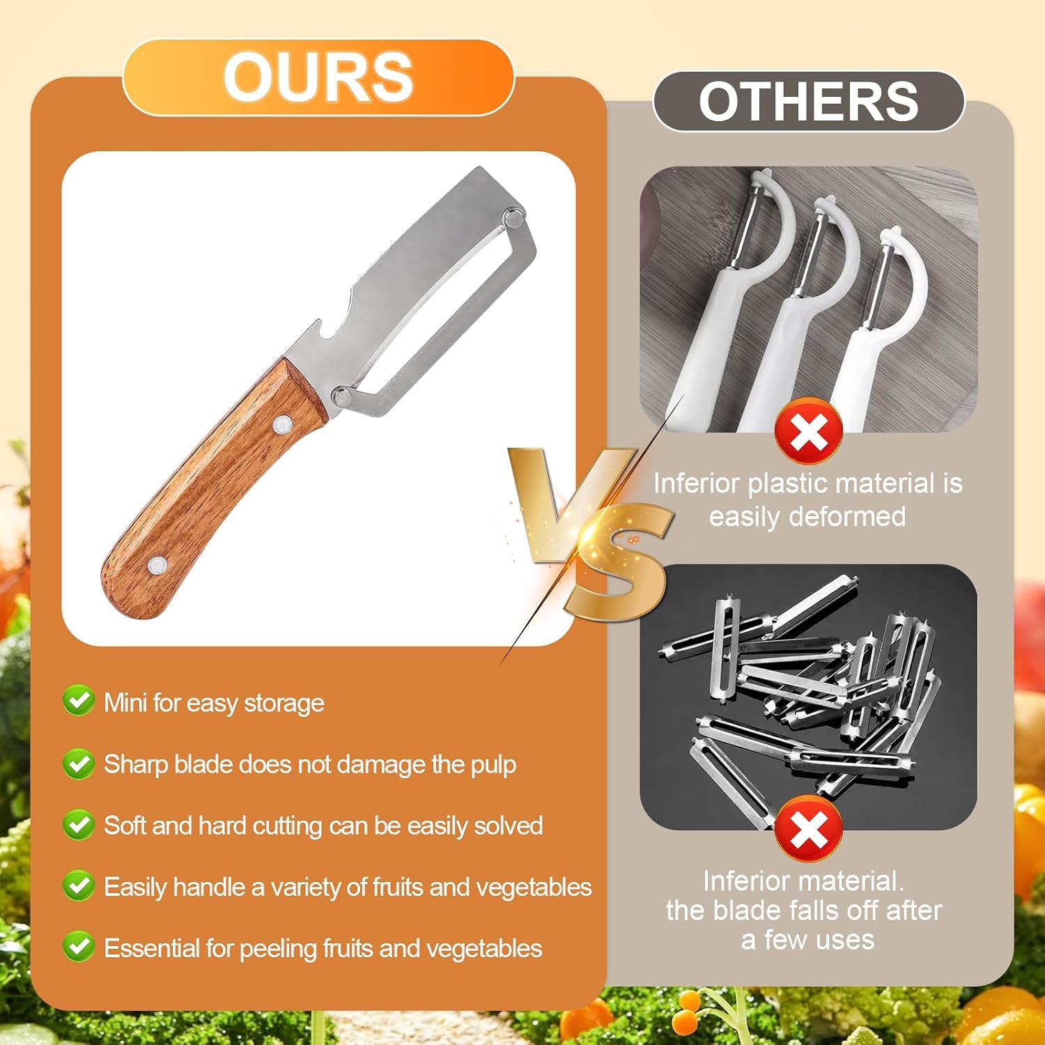 KOMOX 2-in-1 Fruit & Veggie Peeler with Bottle Opener Sharp Stainless Steel Wooden Handle Ergonomic Non-slip Design for Comfortable Grip