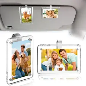 Joytutus 2Pcs Acrylic Car Picture Holder for Sun Visor 2.36"x3.54" Magnetic Photo Clip Horizontal & Vertical Display Universal Fit Personalized Car Frame Gift for Valentine's Day