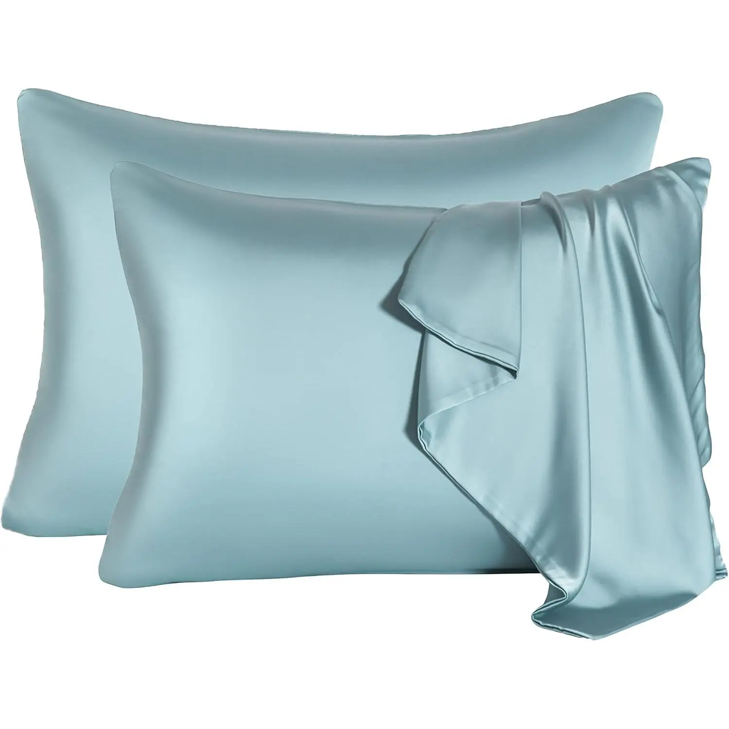 2 Pcs Mulberry Silk Pillowcase for Hair and Skin,Cooling Silk Pillow Case with Hidden Zipper,Allergen Dual Sides Soft Breathable Silk Pillow Cover for.(Standard-2PCS,Aqua Blue)