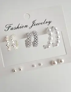 6Pairs Women’s Pearl & Crystal Hoop Earrings Set, Silver Tone Multi-Size Huggie Earring Pack, Dainty Stackable Jewelry for Everyday, Bridal & Party Wear