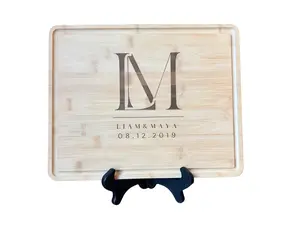 Personalized Bamboo Cutting Board – Custom Laser Engraved Wedding Gift – Housewarming, Anniversary or Bridal Shower Present – 13.8x11” Sustainable Wood Board with Names & Date – Custom Kitchen Decor