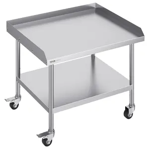 【fathersdaygift】VEVOR Stainless Steel Work Table - 30x36x30 Inch Heavy Duty Commercial Food Prep Table with 4 Wheels, 3-Sided Backsplash, Smooth Surface, Adjustable Shelf, Casters for Restaurant, Home Use, Rack