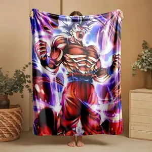 1 piece Goku Super Saiyan White Hair Form Full Burst themed flannel blanket - Modern-flannel blanket, suitable for sofas and beds, all-season use, super soft and comfortable, digital printing, Throw Blanket