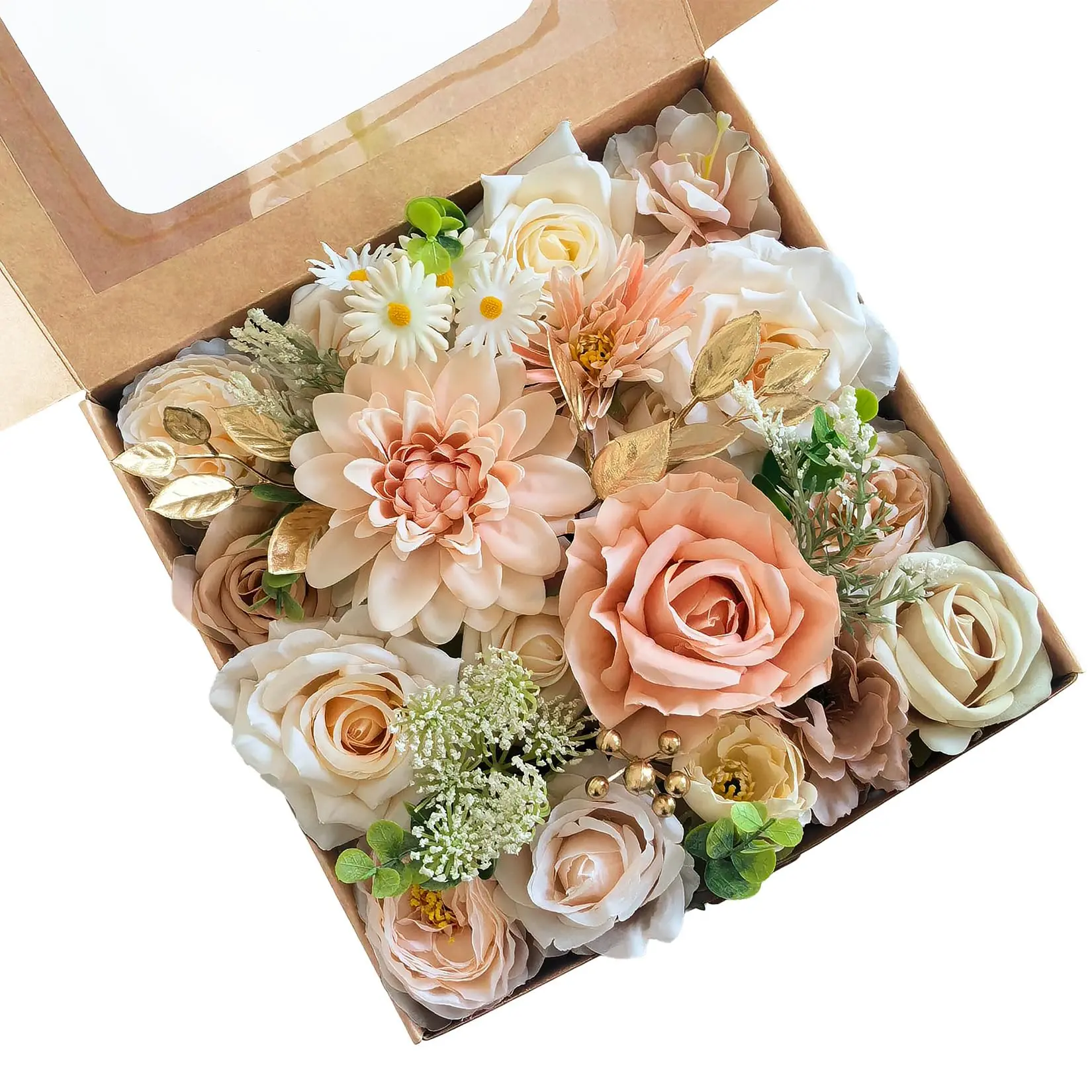 30 Pcs Bulk Artificial Silk Flowers Bouquet with Iron Stems, Photorealism Easy-Shape Varied Forms, Fade-Resistant Indoor Decor for Wedding, Birthday