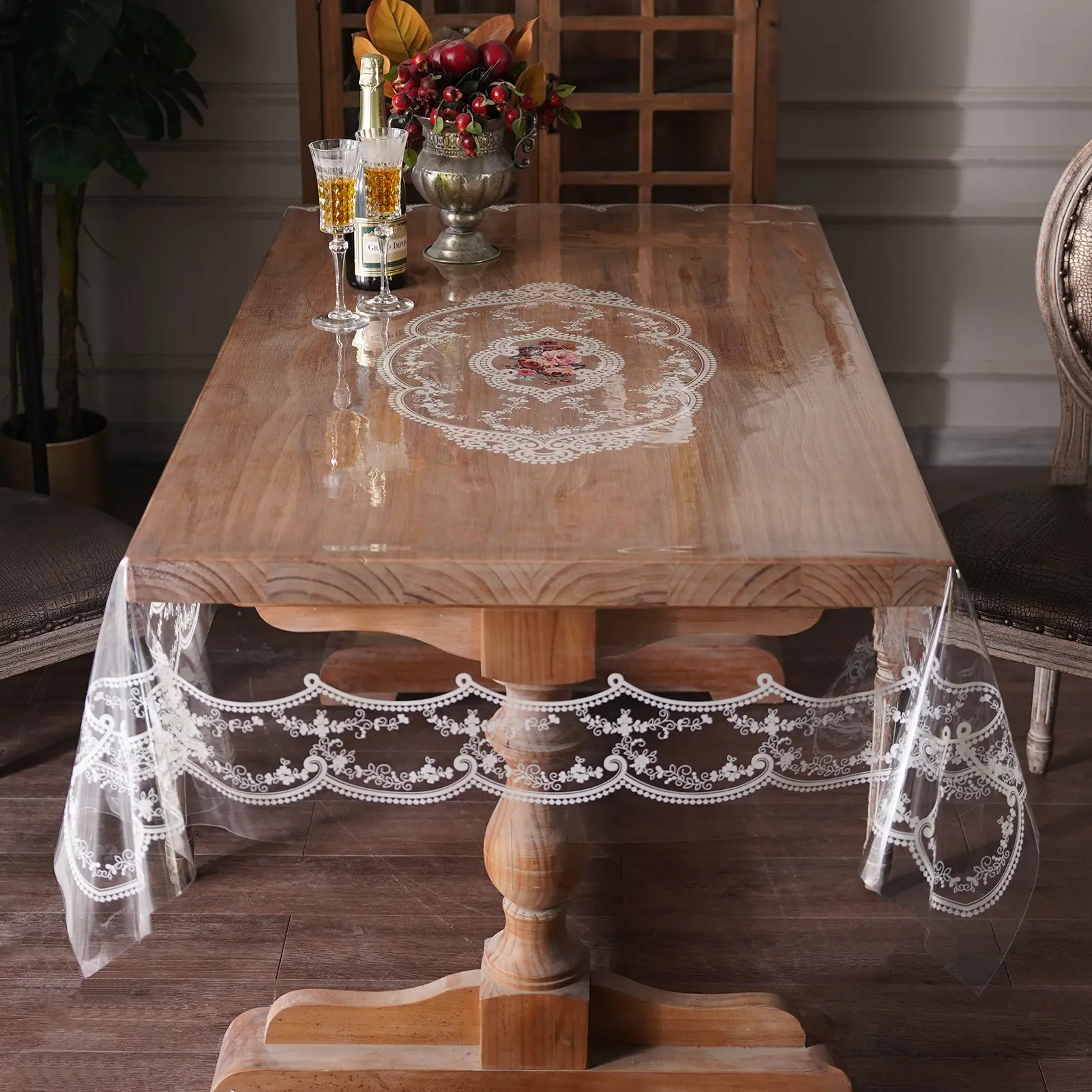 Artbloss Clear Table Cover Protector Plastic Vinyl Table Cloth Oil Spill Proof Plastic Tablecloth for Dining Tables Parties Holidays