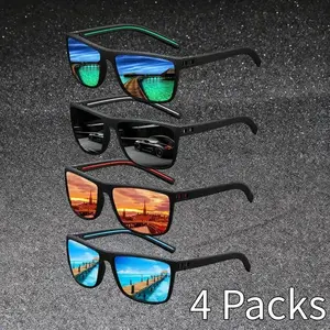 4-Packs Fashion Retro Plaid Square Sunglasses, UV400 Protection, Silver Frames, Casual All-Season Style for Men and Women