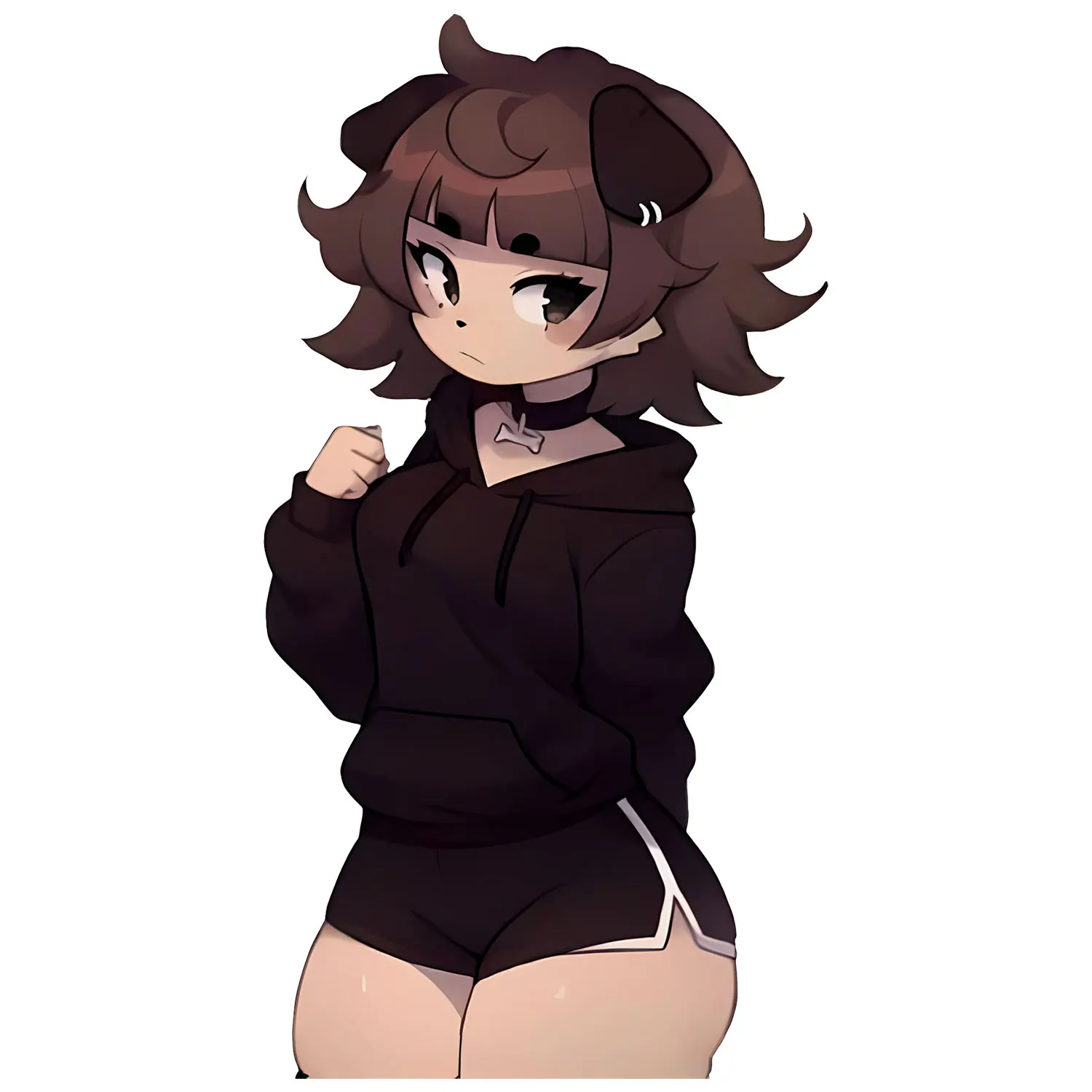 Cute Puppy Girl Anime Sticker, Brown Hair Hoodie Waifu Decal, Kawaii Casual Vinyl, Soft Gamer Aesthetic Art, For Laptop, Water Bottle, Car Window, Phone Case, Gift Decor