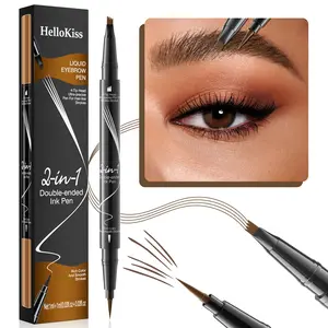 Hellokiss 2-Ended 4-Pronged Liquid Brow Pen - Waterproof, Sweat-Resistant Formula for Natural-Looking, Well-Defined Eyebrows, All-Day Wear