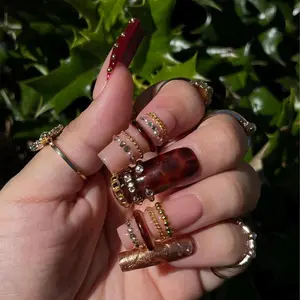 jasonj.nail Brown Tortoise Shell Press-On Nails, Glossy Amber Marble with Gold Detail, Elegant Warm Tone Design, Luxury Classic Aesthetic, Everyday Chic Nail Art, Custom Handmade Set