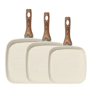 3-Piece Square Nonstick Grill Pans Set, 9.5" 10" 11" PFOA-Free Cookware Skillets with Stay-Cool Handles, Compatible with All Stovetops for Indoor & Outdoor RV Camping