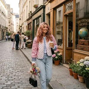 Women's Lightweight Cropped Puffer Jacket with Floral Print - Open Front Quilted Coat Warm Winter Outwear Perfect for Casual Daily Wear Fashion Style Comfortable Breathable Design