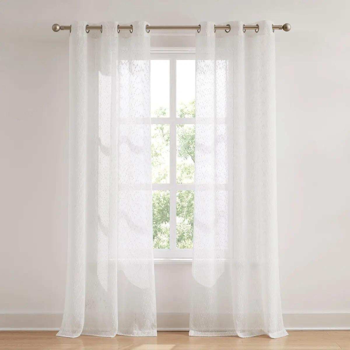Lush Decor Aileen Textured Raindrop Home Decorative Curtain Panels Pair, 38x84 in White Woven Tufts, Modern Minimalist Lightweight Semi Sheer Window Drapes, Machine Washable, Lightweight Curtains, Semi Sheer Curtain