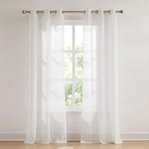 Lush Decor Aileen Textured Raindrop Sheer Window Curtain Panels Pair 38x84 Inches White Woven Tufts Modern Minimalist Style Machine Washable