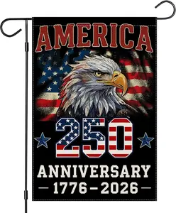 250 Anniversary USA Garden Flags for Outside, 4th of July 250th Years American Patriotic Banner, Blessing United States 12x18 Inch Double-Sided with Bald Eagle, 1776-2026 Yard Merchandise Decoration