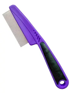 Flea Comb with Rubber Handle Fine Tooth for Dogs & Cats Purple Anti-Slip Grip Removes Fleas Ticks & Dandruff Flakes for Healthy Grooming