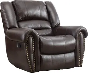 Brown Leather Recliner Lounge Chair | Oversized Comfort Reclining Living Room Chair with Brass Nailhead Accents – Sturdy 330lbs Capacity, Perfect for Movie Nights & Napping!