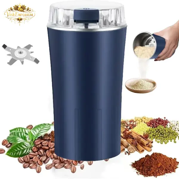 [Vish Emp] 300W Electric Grinder - Compact Portable Kitchen Tool with 8-Blade Stainless Steel Round Bowl, 8cm Size, High-Torque Copper Motor, 1-Touch Pulse Control for Grinding Beans, Spices
