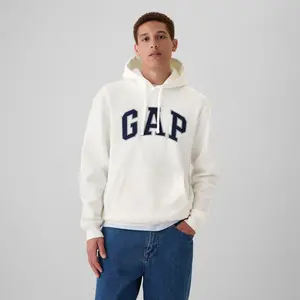 GAP Men's VintageSoft Arch Logo Hoodie Soft Brushed Sweatshirt Stylish Lounge Relaxed Fit 77% Cotton 23% Polyester Double-Layered Hood Drawcords Front Kanga Pocket