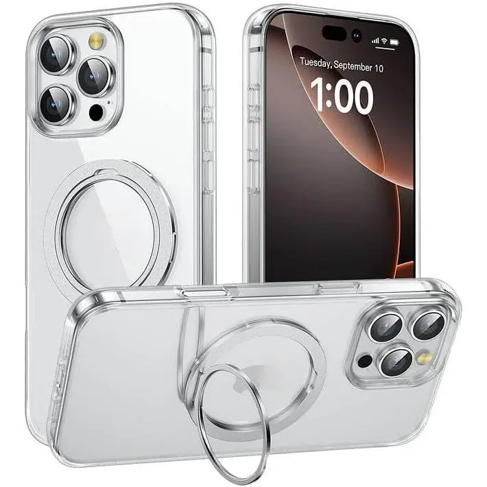 Crystal Smartphone Protector Case with Built-in Handheld Kickstand, MagSafe-Compatible, Military Drop Protection, Anti-Yellowing Mobile Phone Accessories for iPhone 17 Pro Max, 16, 15, 14, 13 Pro Max