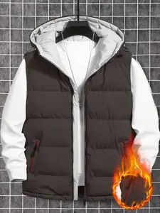 Men's Lightweight Windproof Softshell Hooded Plain Vest Gilet, Casual Sleeveless Waterproof Multi-Pocket Warmth, Zipper Design for Travel & Outdoor Activities