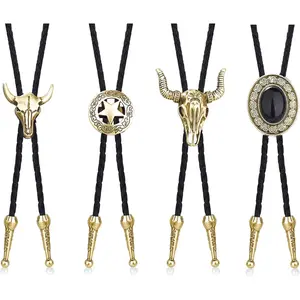 FLORIDECO 4 Pcs Bolo Tie for Men Western Cowboy Leather Necktie Halloween Costume Accessories Necklace