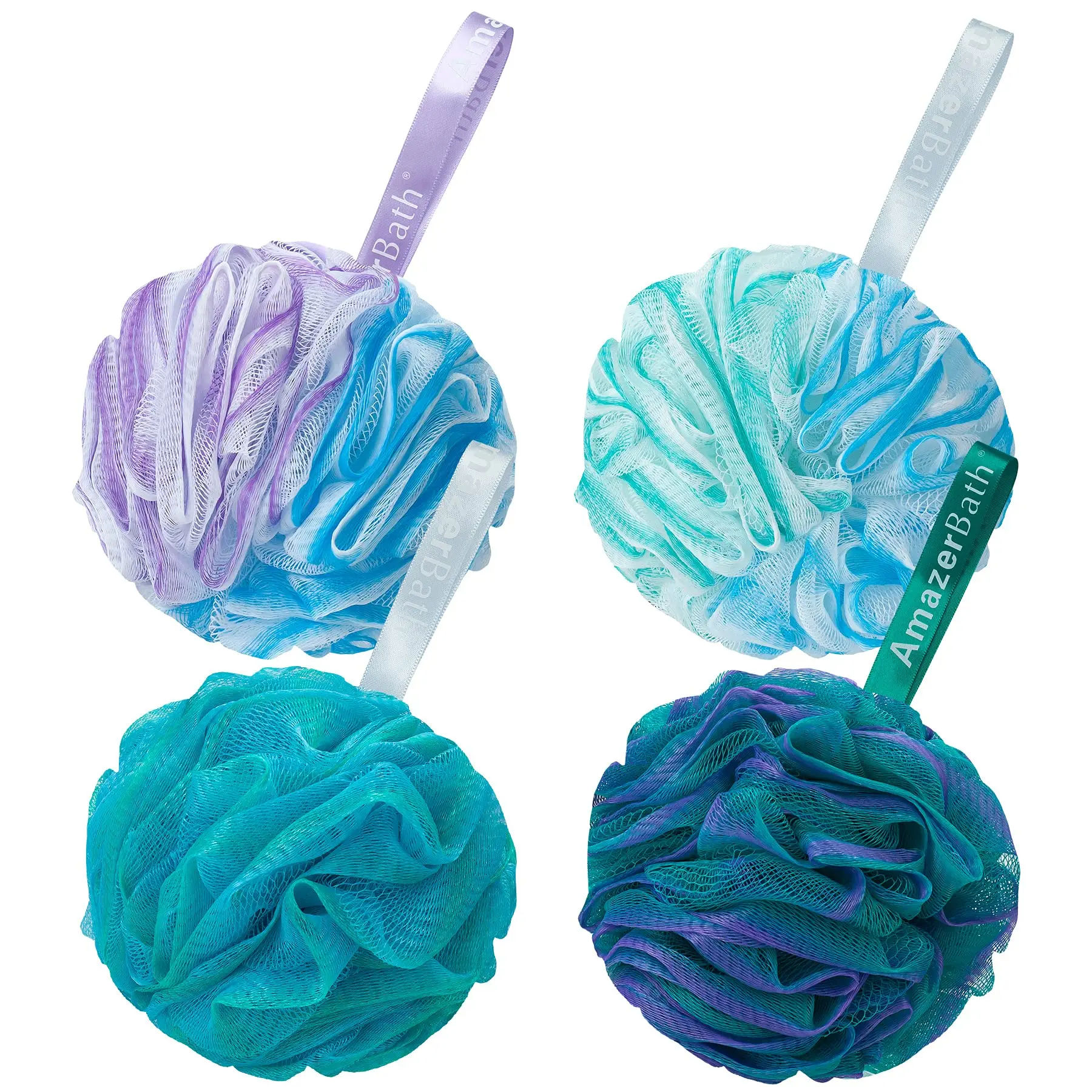 AmazerBath Shower Loofah Sponge, 75g Exfoliating Fluffy Bath Sponge for Body Scrubber Loofah Cleaning, Set of 4 sponge baby loofah  sponge