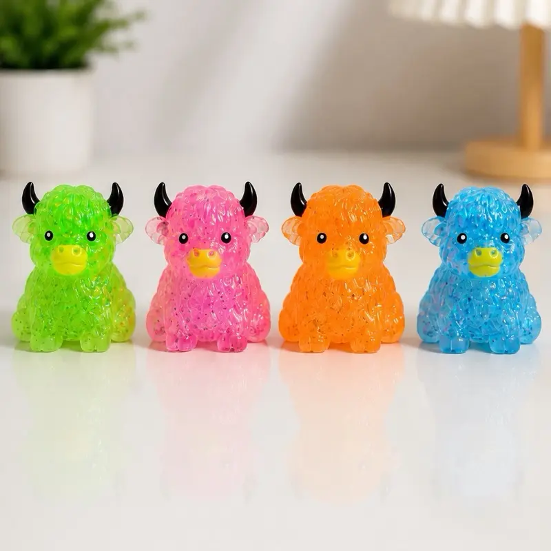 Highland Cow Glitter Squishy Toy, Fidgets Squishies for Kids Stuff, Classic Novelty Slime & Squishy Toy