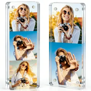 2x6 Photo Booth Frame, Clear Acrylic Picture Frame, Strong Magnetic Double Sided Photo Strip Frame, Free Standing Desktop Display, Frameless Lucite Photo Holder, Tabletop Stand for Home, Office, Tickets & Postcards - 1 Pack