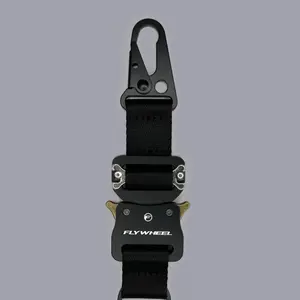 FlyWheel Harness Keychain - Black Strap with Adjustable Buckle and Clip, Designed for Versatile Use