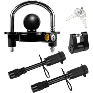 Trailer Hitch Lock Set Includes Black Universal Trailer Locks Ball Hitch, 1/2" and 5/8" Trailer Hitch Lock Pin, Trailer Hitch Coupler Lock Pin, Fit 1-7/8", 2" and 2-5/16" Couplers(Black)