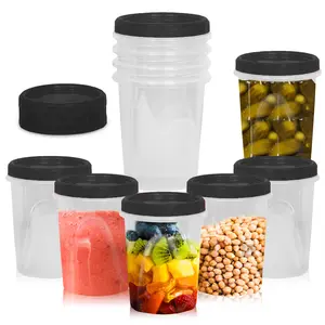 HomeyGear 32 oz 12 Pack Black Twist Top Food Deli Containers Screw Seal Lid Meal Prep Leakproof Stackable Reusable, Microwave Dishwasher Freezer Safe Quality Plastic Storage Container BPA Free Durable