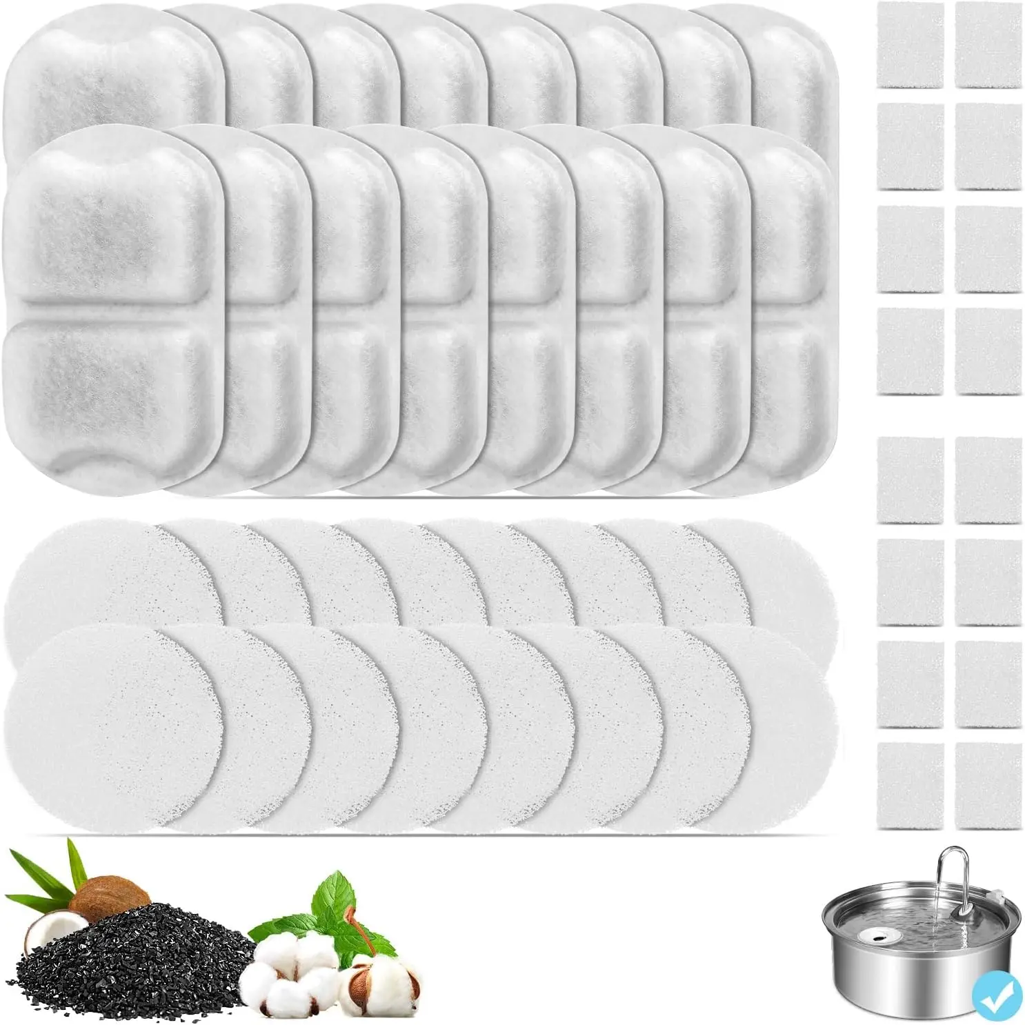 16 Set Replacement Filters for 7L/230oz/1.8G Stainless Steel  Dispenser,   Water Filters, Triple Action Pet Fountain Filters  Fountain Filter