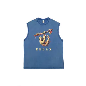 Retro washed pure cotton vest, featuring a universalprinted design suitable for both men and women, and canbe worn all year round.