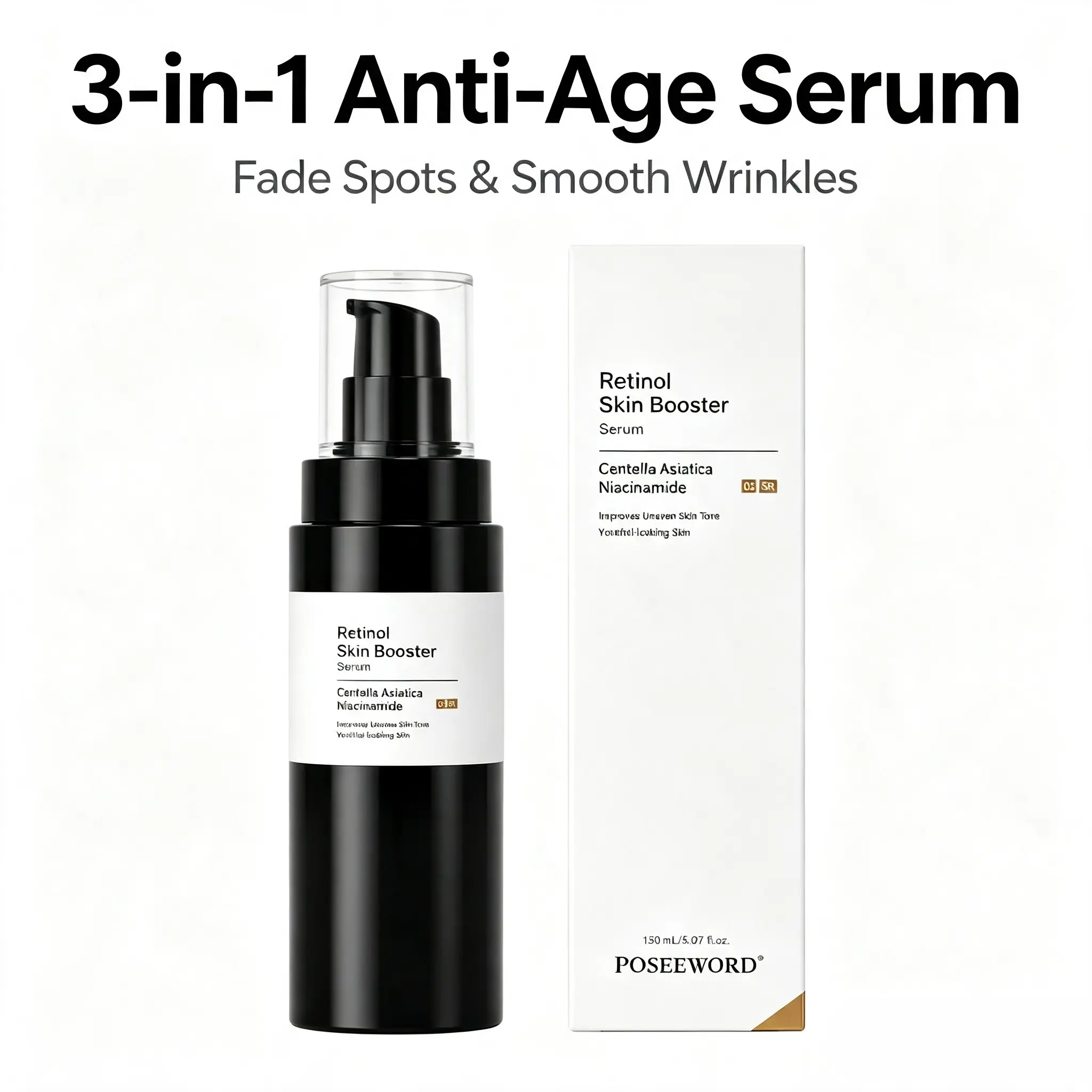 Retinol Skin Booster Serum, Niacinamide Centella Asiatica Face Serum, Smooth Wrinkles, Fade Dark Spots, Improve Uneven Skin Tone, Anti-Aging Facial Serum For Daily Skincare
