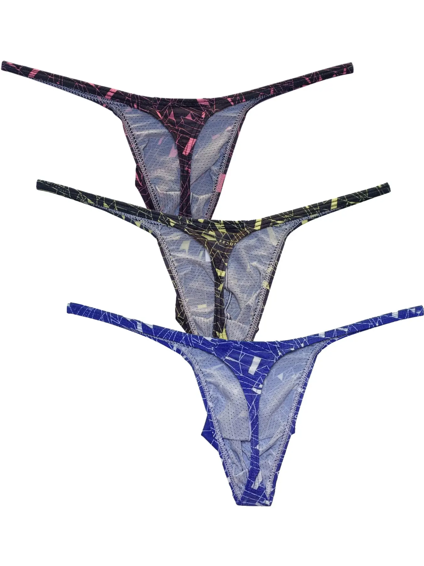 Men's Printed Thongs Set of 3, Sexy Slim Fit Mesh Breathable Underwear All Seasons, All Season Comfortable Gym Shorts, Contrast Binding Design, Breathable Undergarments