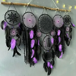 QKW 5-Piece Large-sized dreamcatcher set Bohemian Wall Decoration,Hanging decorations in the living room and bedroom, purple，29.5*39.3 ，Excluding wooden sticks and string lights