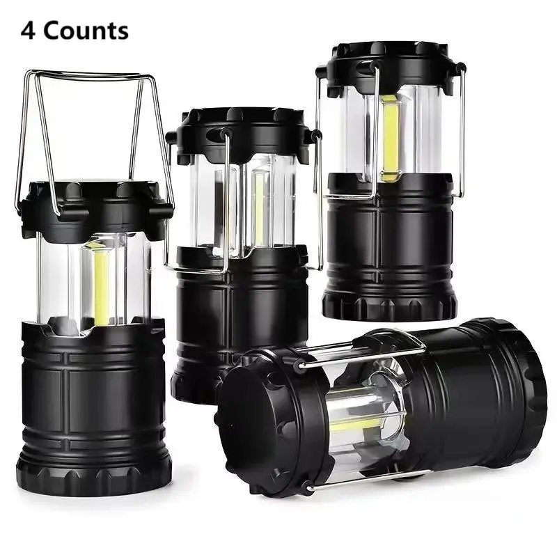 4-Pack LED Mini Tent Lights, Portable COB Lantern, Adjustable Brightness Flashlight, Ideal for Power Outage, Indoor Emergency, Outdoor Camping, Hiking