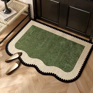 Farman Mat, Home Decor Rug, Healing, Wave Border with Edging, Vintage Elegant Design, Easy to Clean, Ideal for Bedroom Entryway