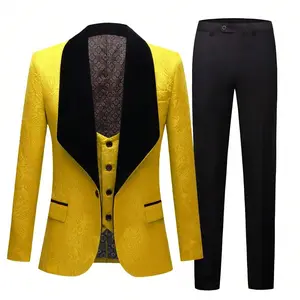 Suits For Men 3 Piece Regular Fit Set With Floral Pattern Blazer Jacket, Waistcoat And Pants For Wedding (Suit Jacket + Pants + Vest)